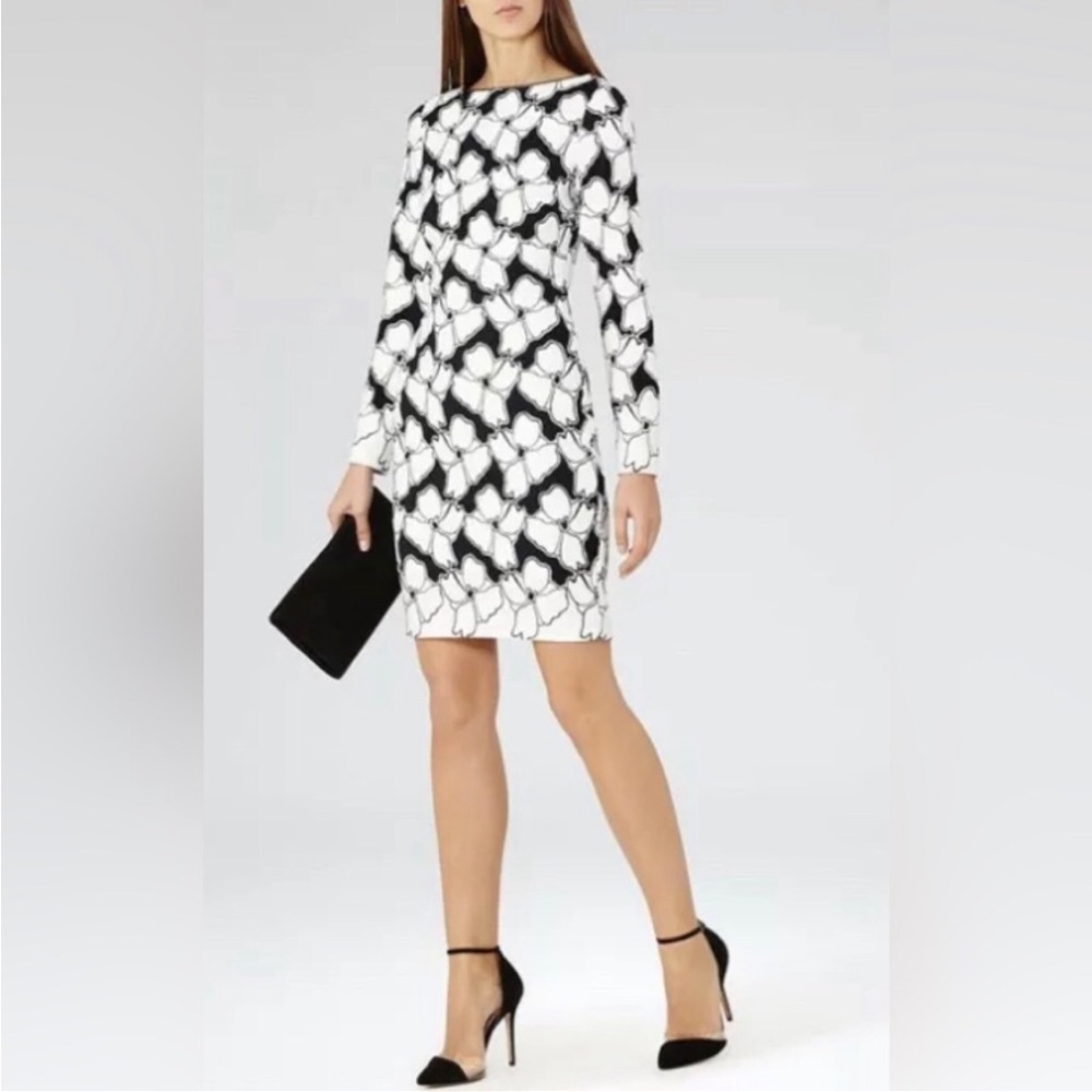 REISS Lottie- Lace Bodycon Dress Off White/Night - Picture 3 of 5